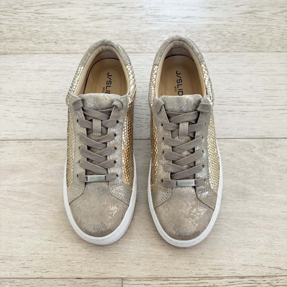 New J Slides Textured Gold And Suede Sneakers 7 - image 4